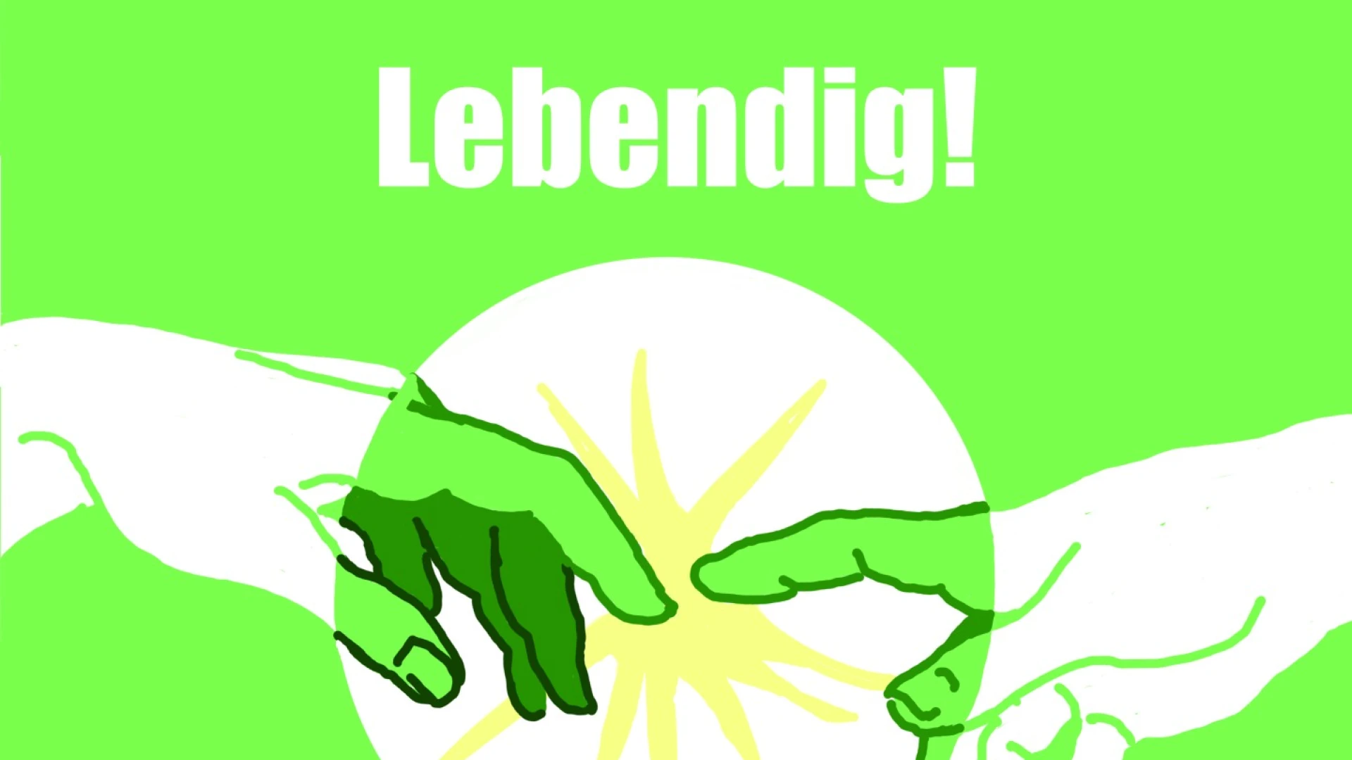 Gr&uuml;nes Plakat f&uuml;r ein Benefizkonzert am 4. Februar 2024 in der Stadtkirche Freudenstadt, mit stilisierter Handgeste vor einem wei&szlig;en Kreis und gelbem Lichtschein.