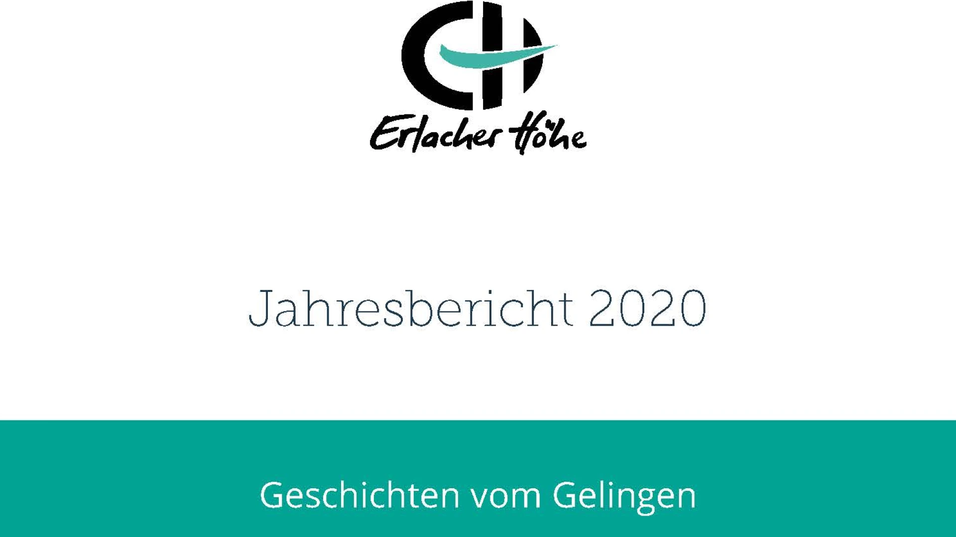 Zu sehen ist die Titelseite des "Jahresbericht 2020" der Erlacher H&ouml;he. Es sind sieben Personen abgebildet, die jeweils einen Blumentopf in der Hand tragend und l&auml;chelnd auf die Kamera zulaufen.
