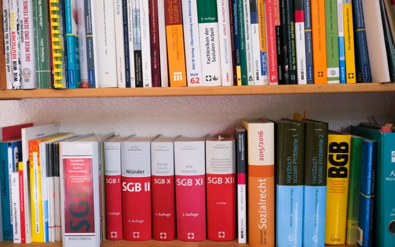 Ein B&uuml;cherregal mit Sozialgesetzb&uuml;chern.
