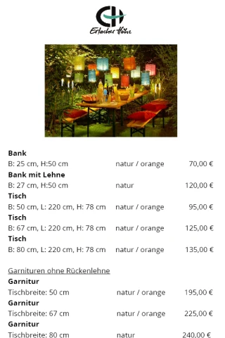 Festzeltgarnituren Preisliste