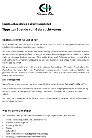 Der Text wei&szlig;t auf die Tipps zur Spende von Gebrauchtwaren hin.